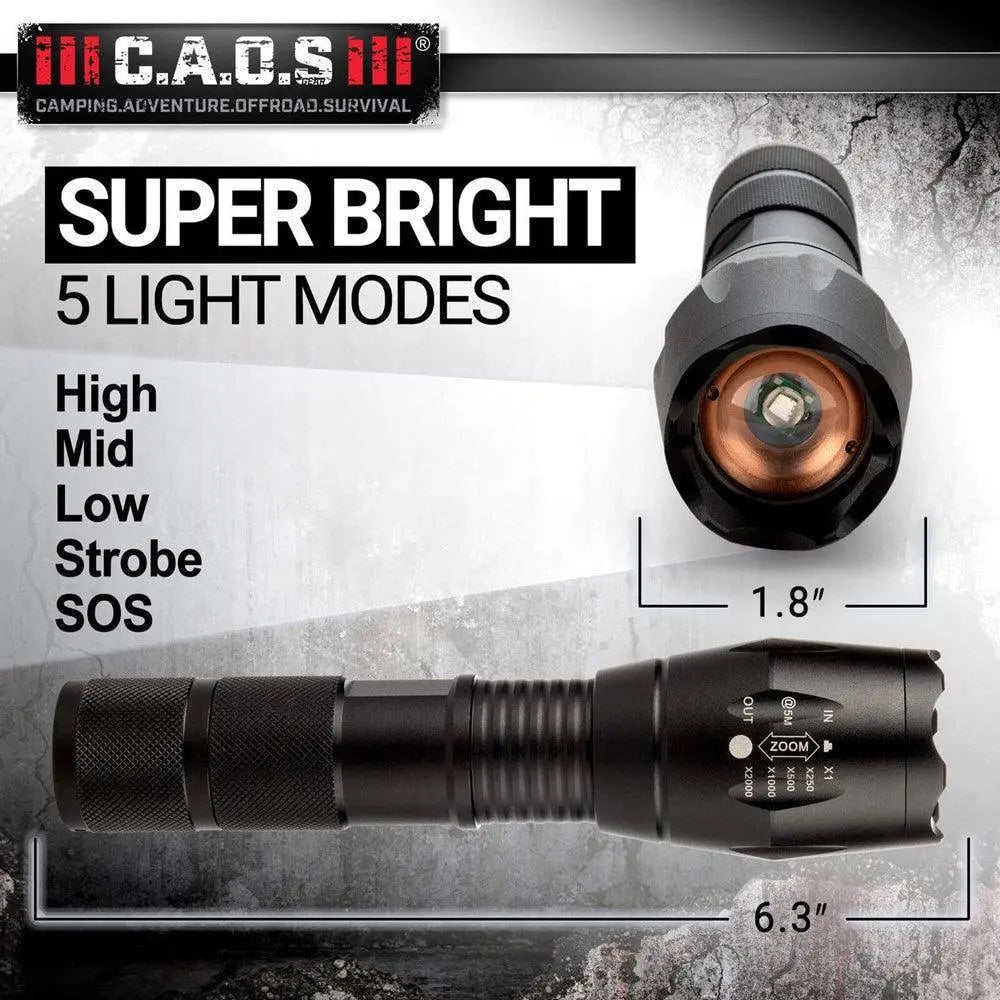 CAOS TACTICAL LED Torch with Nylon Belt Pouch (Black) CAOS TACTICAL
